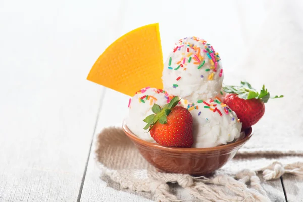 Coconut ice cream in bowl