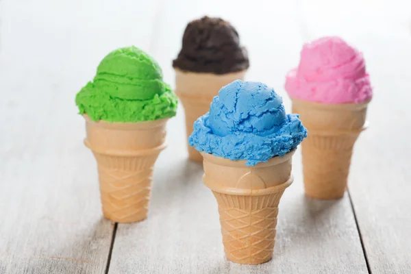 Different flavor ice cream in cone — Stock Photo, Image