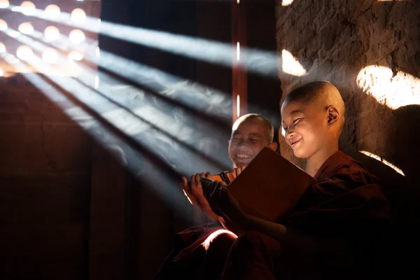 Jóvenes monjes novicios budistas leyendo — Foto de Stock