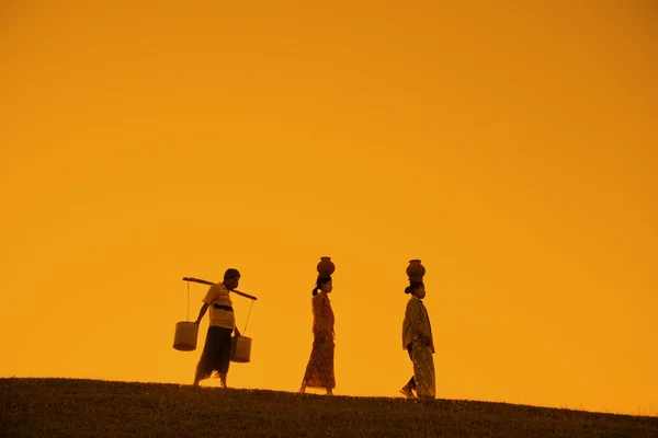 Silhouette des agriculteurs traditionnels asiatiques — Photo