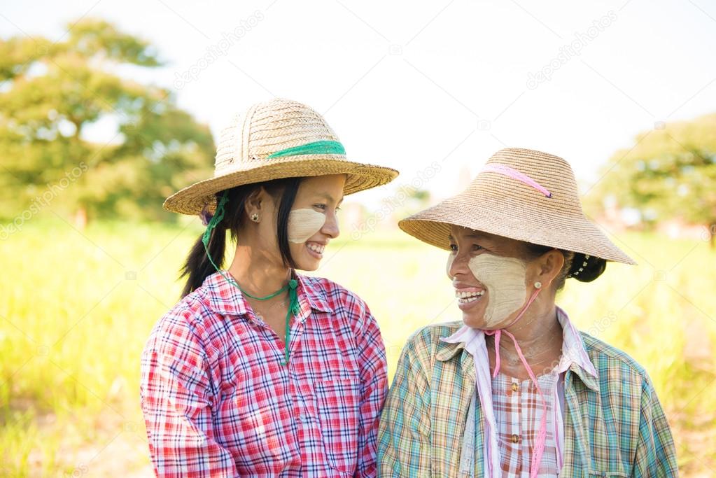Traditional Myanmar female farmers