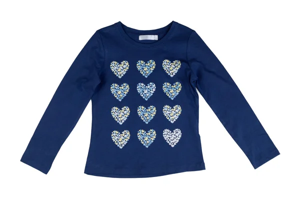 Blue jacket with long sleeves with a heart pattern. — Stock Photo, Image