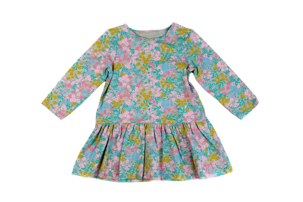 Grijze jurk met bloemmotief. — Stockfoto