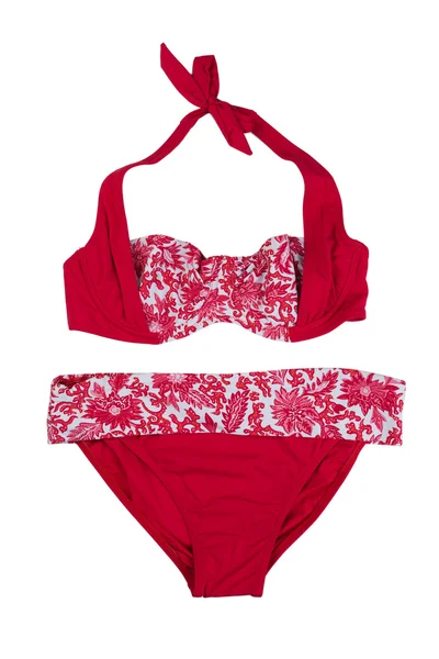 Costume da bagno rosso con motivo floreale . — Foto Stock