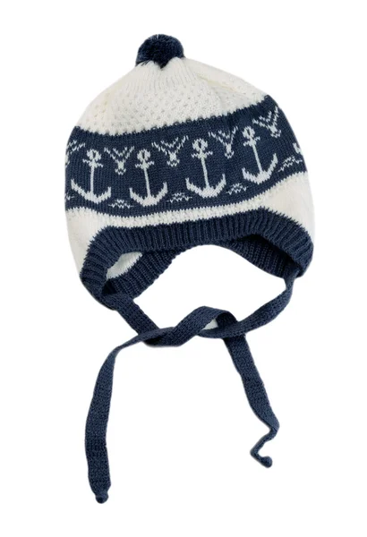 Knitted cap with an anchor pattern. — Stock Photo, Image