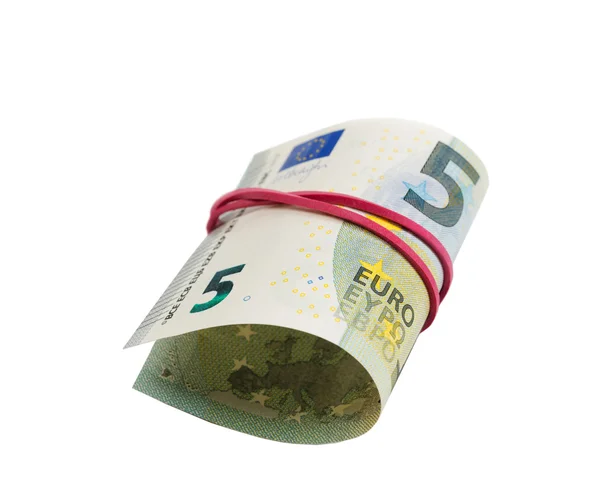 Банкнота 5 євро в рулоні ізолювати на білому — стокове фото