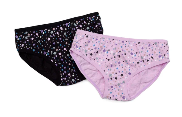 Two cotton panties, pink and black with a pattern of a star — Stock Photo, Image