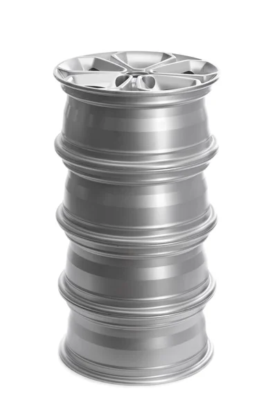 Set in a stack of steel alloy car rims. — Stock Photo, Image