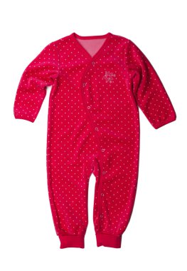 Polka noktalı kırmızı tulumu.