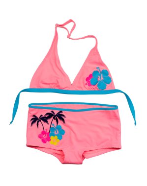 Pembe tek parça streç giysi desenli palm ile.