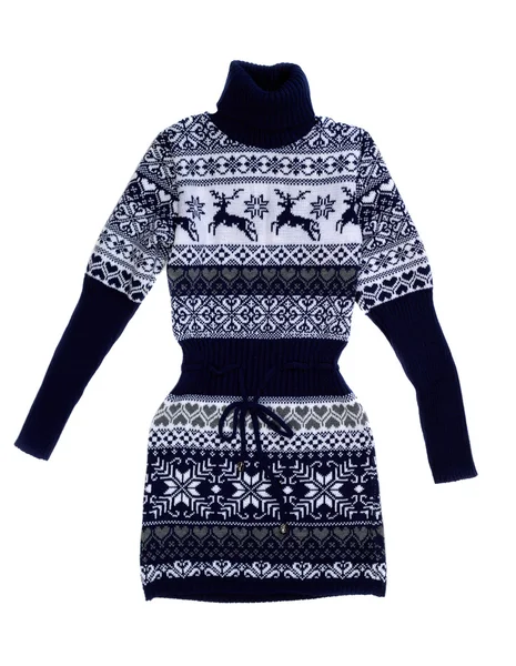 Female knit dress with a pattern of deer — Stock Photo, Image