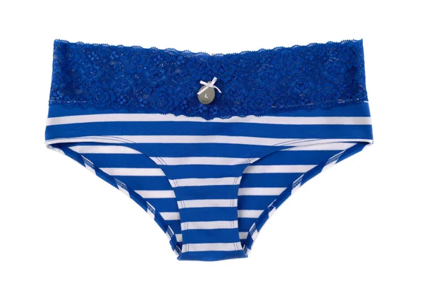 Blue striped panties with tag size L. — Stock Photo, Image