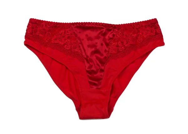 Červené saténové kalhotky ženy. — Stock fotografie