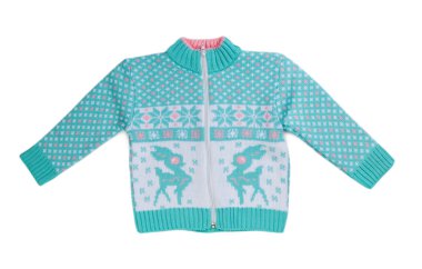 Bir geyik ile mavi örgü kazak.