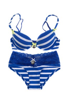 Mavi çizgili iç çamaşırı bir etiketle ayarla.