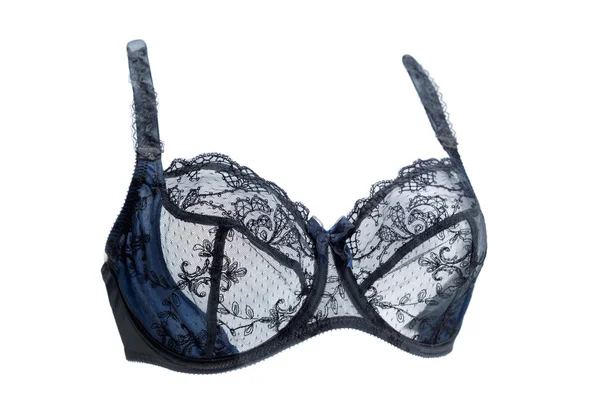 Blue lace bra. The effect of volume. — Stock Photo, Image