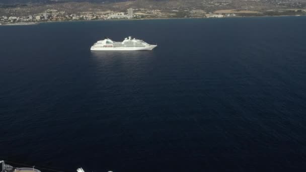 Empty Cruise Ships are staying near the coast of Cyprus. Cruise Ships Parking. — Stock Video