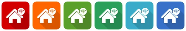 Internet Home House Icon Set Flat Design Vector Illustration Colors — Stock Photo, Image