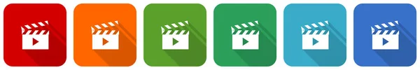 Video Icon Set Flat Design Vector Illustration Color Options Webdesign — 스톡 사진