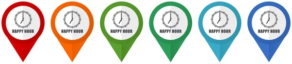 Happy Hour Διάνυσμα Δείκτες Σύνολο Πολύχρωμα Επίπεδα Εικονίδια Σχεδιασμού Που — Φωτογραφία Αρχείου