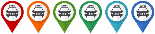 Puntatori Vettoriali Taxi Set Icone Design Piatte Colorate Isolate Sfondo — Foto Stock