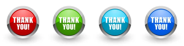 Thank You Silver Metallic Glossy Icons Set Modern Design Buttons — Stock Photo, Image