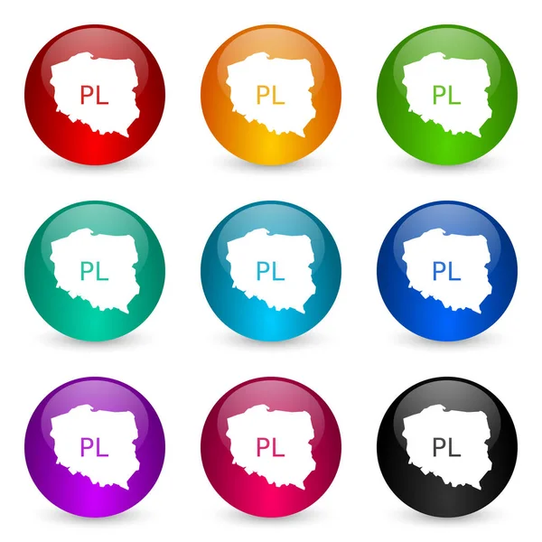 Map Poland Icon Set Colorful Glossy Rendering Ball Buttons Color — Stock Photo, Image