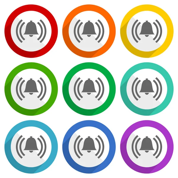 Alarm Vector Icons Set Colorful Flat Design Buttons Webdesign Mobile — Stock Photo, Image