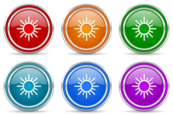 Sun Silver Metallic Glossy Icons Set Modern Design Buttons Web — Stock Photo, Image