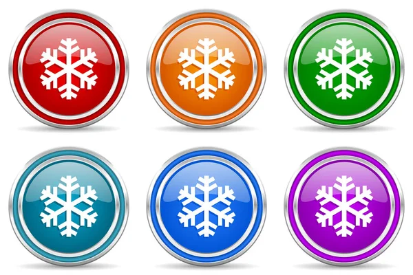 Snow Silver Metallic Glossy Icons Set Modern Design Buttons Web — Stock Photo, Image