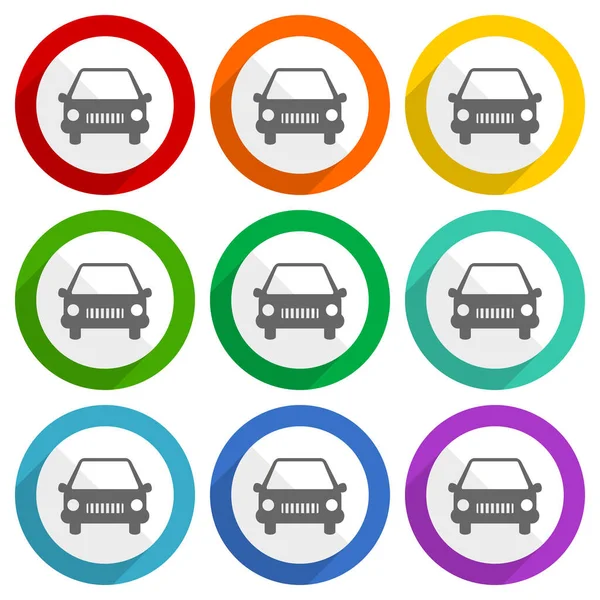 Car Vector Icons Set Colorful Flat Design Buttons Webdesign Mobile — Stock Photo, Image