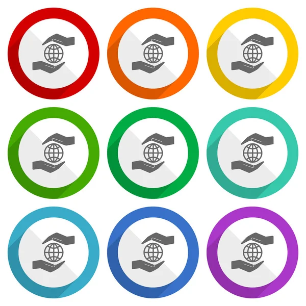 Hand Care Planet Environment Vector Icons Set Colorful Flat Design — Stock Photo, Image