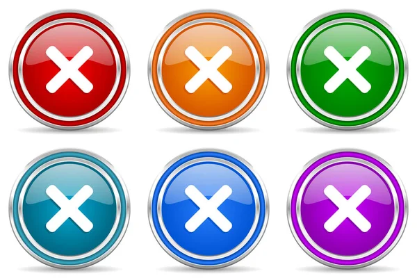 Cancel Cross Silver Metallic Glossy Icons Set Modern Design Buttons — Stock Photo, Image