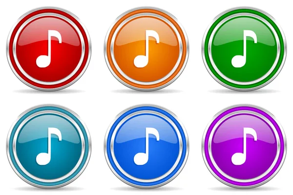 Music Silver Metallic Glossy Icons Set Modern Design Buttons Web — Stock Photo, Image