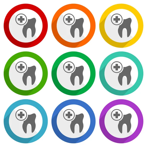 Dentist Dental Tooth Vector Icons Set Colorful Flat Design Buttons — Stock Photo, Image