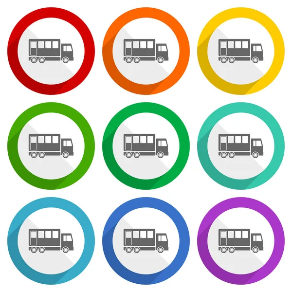 Road Bus Combination Truck Vector Icons Set Colorful Flat Design — Stock Photo, Image