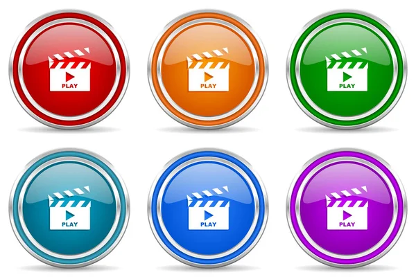 Video Silver Metallic Glossy Icons Set Modern Design Buttons Web — Stock Photo, Image