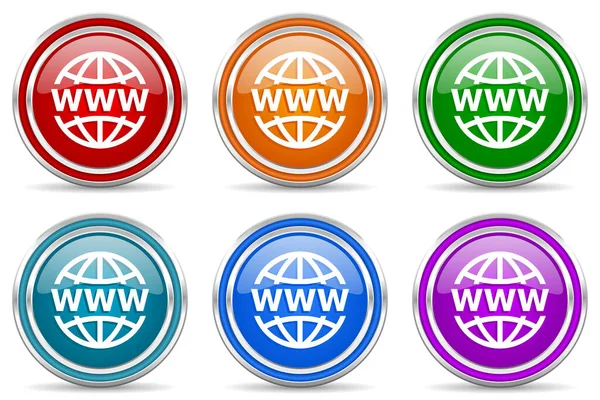 Web Www Internet Srebrne Metaliczne Ikony Błyszczące Zestaw Nowoczesnych Przycisków — Zdjęcie stockowe