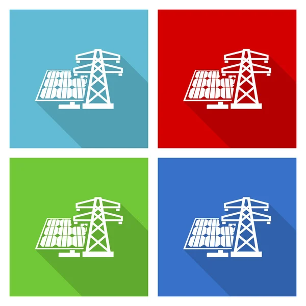 Panel Solar Iconos Energía Fotovoltaica Conjunto Símbolos Vectoriales Energía Renovable —  Fotos de Stock