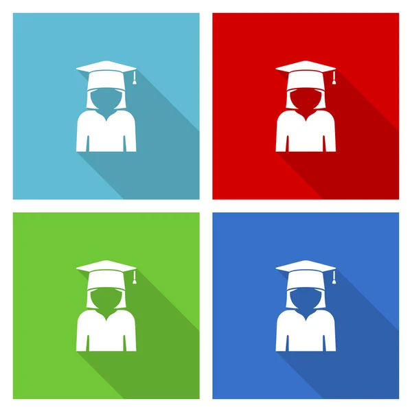 Graduate Education Female Student Vector Icon Set Flat Design Symbols — Stock Photo, Image