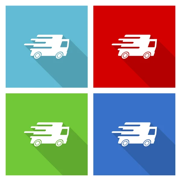 Speed Transport Fast Delivery Truck Vector Icon Set Flat Design — Stock Photo, Image