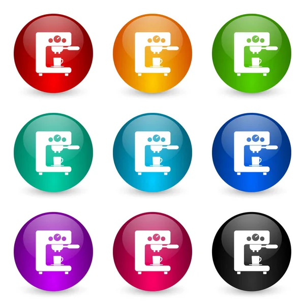 Coffee Machine Icon Set Colorful Glossy Rendering Ball Buttons Color — Stock Photo, Image