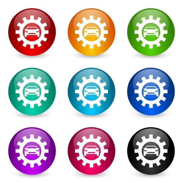 Auto Service Icon Set Colorful Glossy Rendering Ball Buttons Color — Stock Photo, Image