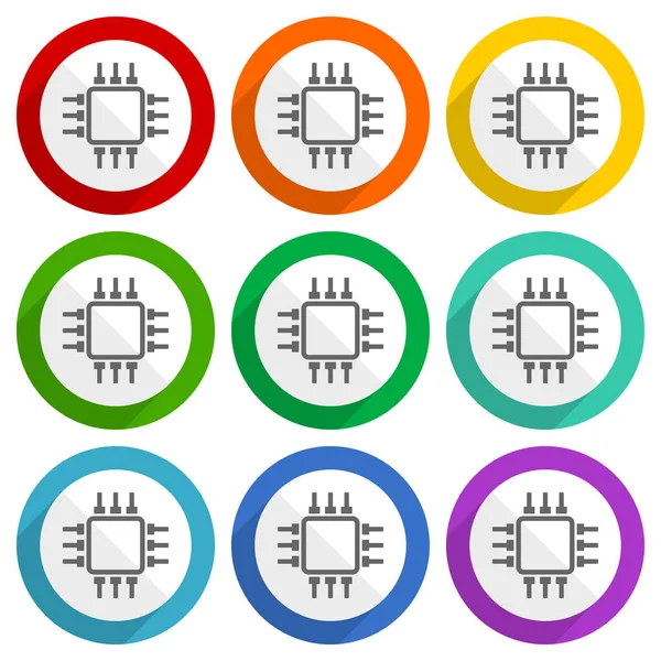 电路设计 计算机矢量图标 一组彩色平面设计按钮 用于网页设计和移动应用程序 — 图库照片