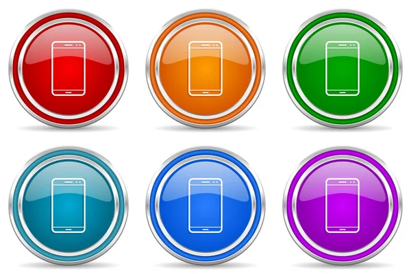 Smartphone Teléfono Móvil Plata Iconos Brillantes Metálicos Conjunto Botones Diseño — Foto de Stock