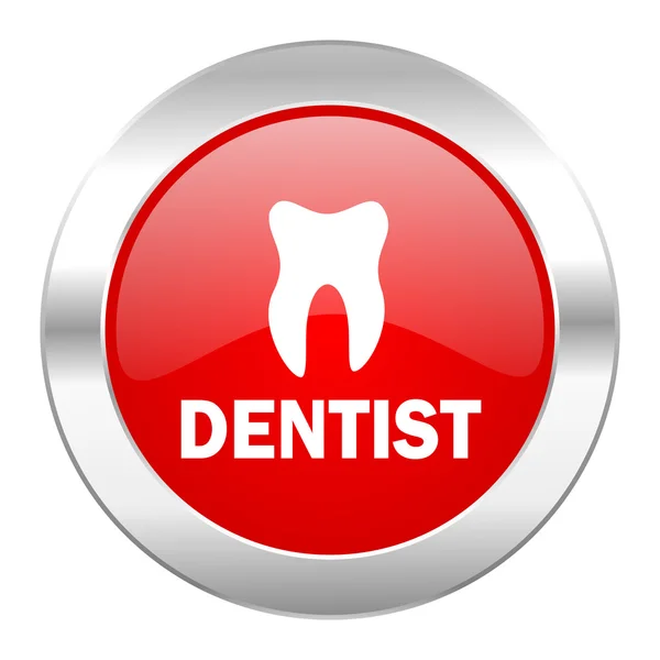 Dentista cerchio rosso cromato icona web isolato — Foto Stock