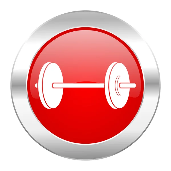 Fitness röd cirkel chrome web-ikonen isolerade — Stockfoto