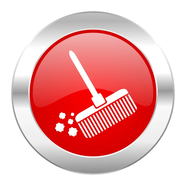 Broom red circle chrome web icon isolated — Stock Photo, Image