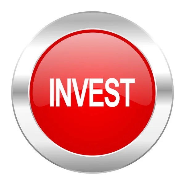 Investieren roten Kreis Chrom Web-Symbol isoliert — Stockfoto