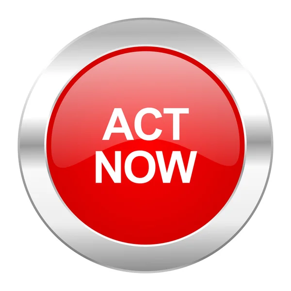 Act now red circle chrome web icon isolated — Stock Photo, Image